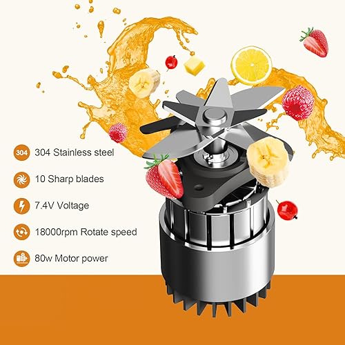 Miniatura 6 de JINXIONG Licuadora portátil, mini licuadora personal para batidos y batidos, pequeña taza de licuadora de jugo fresco con 10 cuchillas ultra