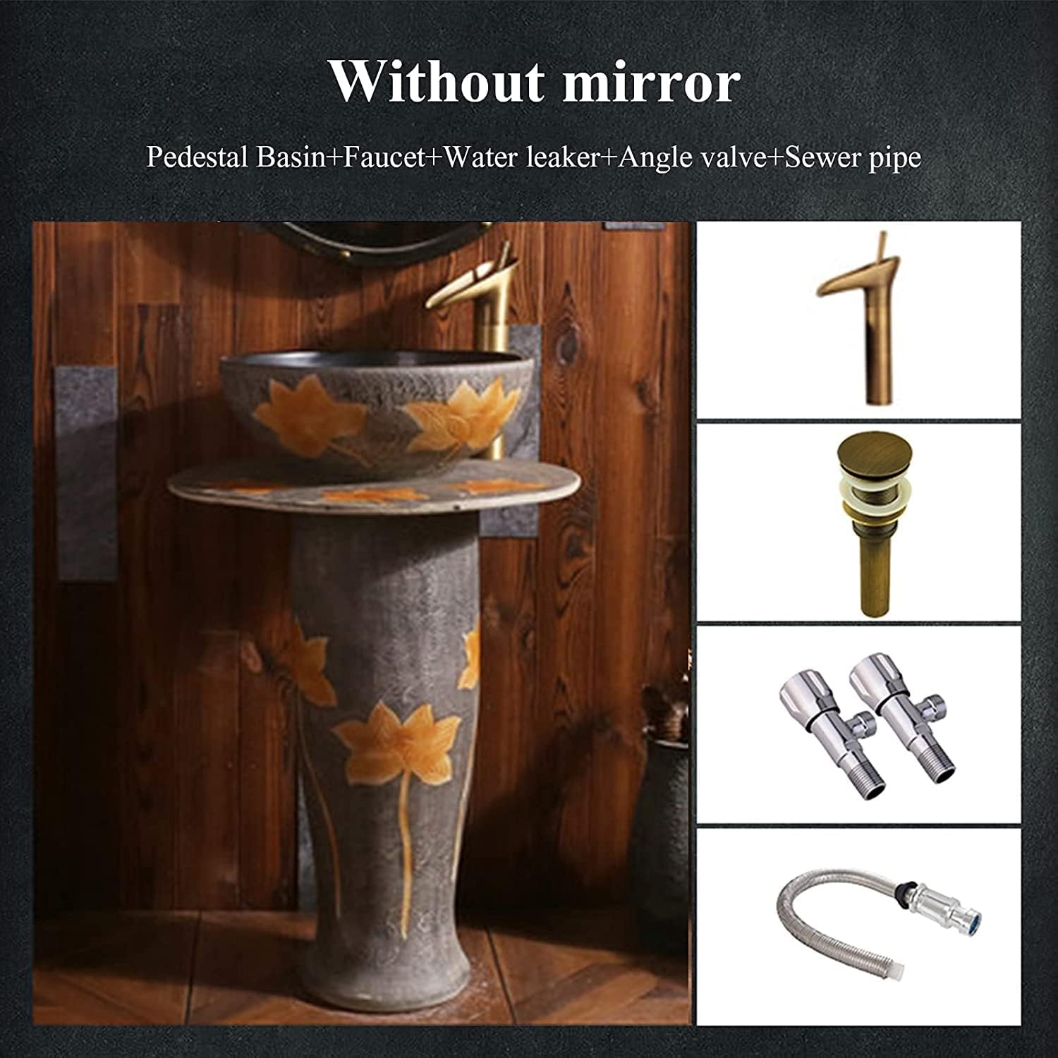 Full Pedestal Art Bathroom Basin Sink Freestanding Pedestal Bathroom Sink Pedestal Hard and Use (J Without Mirror)