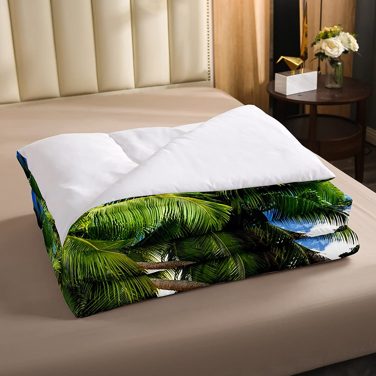 Srigzcaly Set Biancheria Da Letto In Microfibra, Palme Tropicali Vintage, 200x220 Cm Con 2 Federe 80x80 Cm
