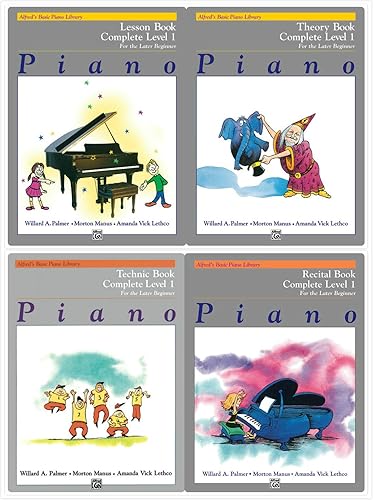 Alfred's Basic Piano Library: Complete Level 1 For the Later Beginner 4 Books Set- Lesson Book Complete Level 1, Theory Book Complete Level 1, Technic Book Complete Level 1, Recital Book 1