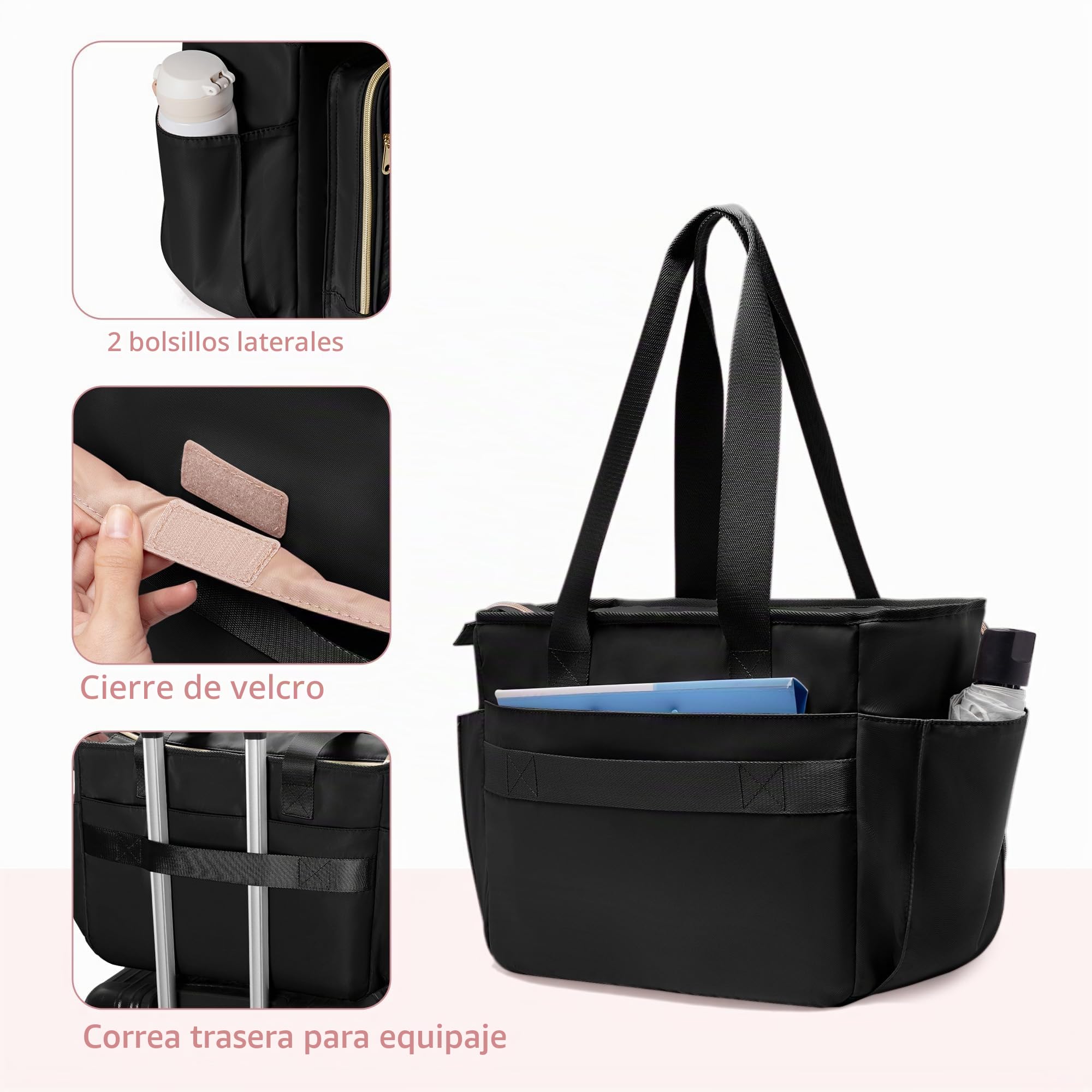 Bolsa de Mano para Profesores con bolsillo Organizador de Archivos de Acordeón, Bolsa Grande de Trabajo para Profesores para Mujeres, Negro (Diseño de Patente)