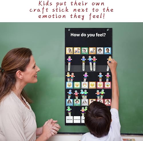 Miniatura 2 de Boczif - Bolsillo de Emociones y Sentimientos para Gráfico de Aula con 24 Tarjetas para Maestros de Preescolar, Decoración de Guardería, Actividades