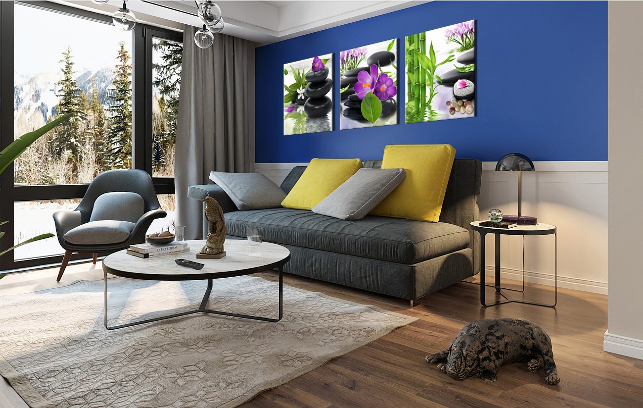 Canvas Wall Art 3 Panel Modern Spa Bamboo Zen Stone Purple Flowers Photograph Canvas Painting for Home Wall Decorative