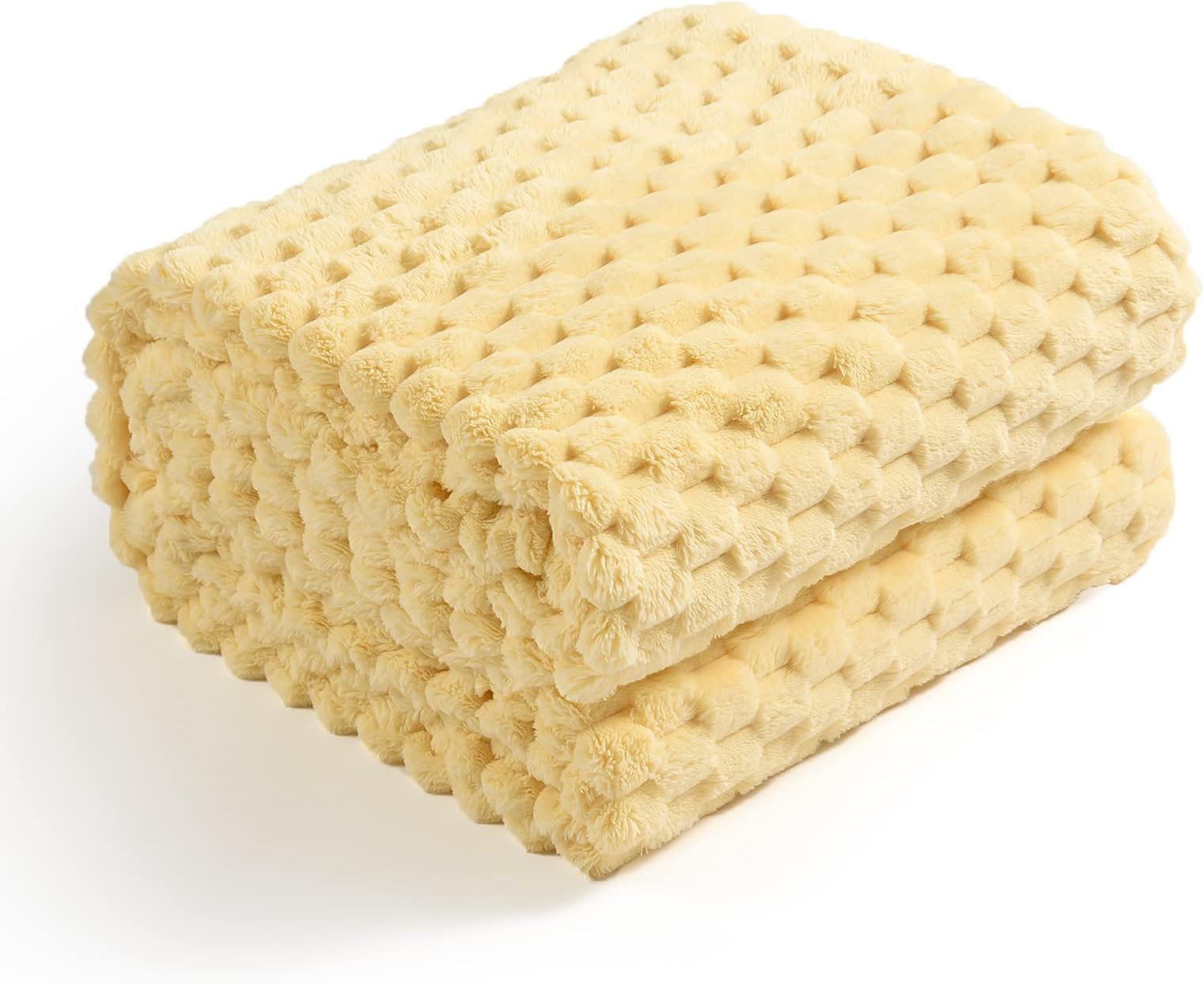 Excervent Flannel Fleece Throw Blanket (50"x70") Hexagon Jacquard Decorative Fuzzy Blankets for Household, Camping, and Travel, Super Soft Cozy, Light Yellow
