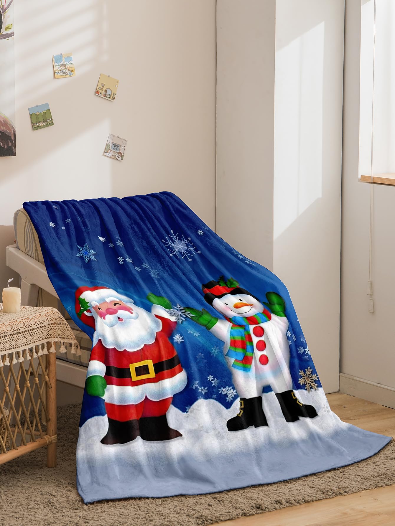 BCJMKDX Blanket, Throw Blanket Blue Snowman Fleece Fluffy Super Warm Cozy(130x150cm)