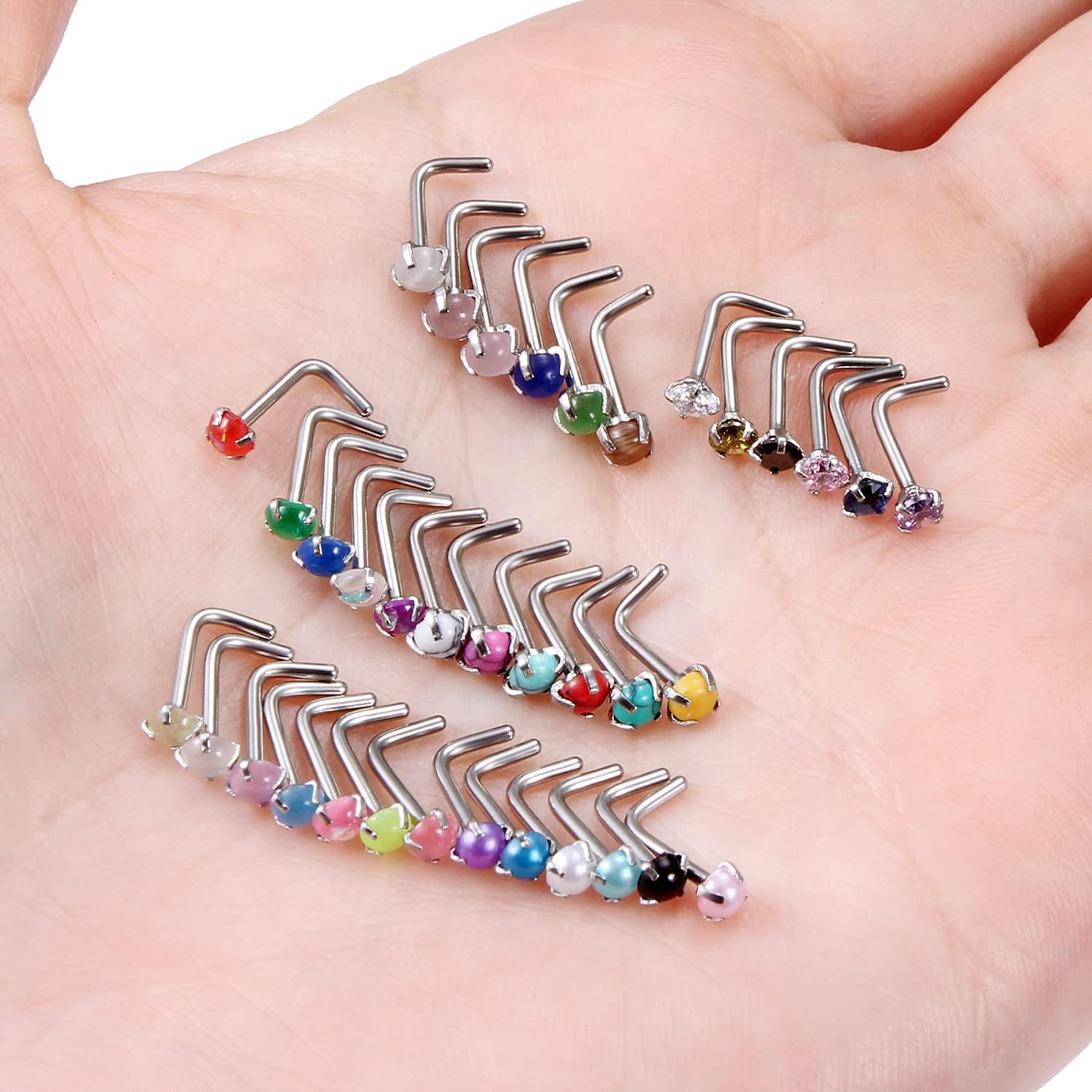 Cisyozi 18G Nose Rings Studs with turquoise/Pearl/CZ/Cat'Eye/Glow in the Dark/Opal Style 3mm Top 316L Surgical Steel Nose Nostril Piercing Jewelry for Women Men Girl - Image 4