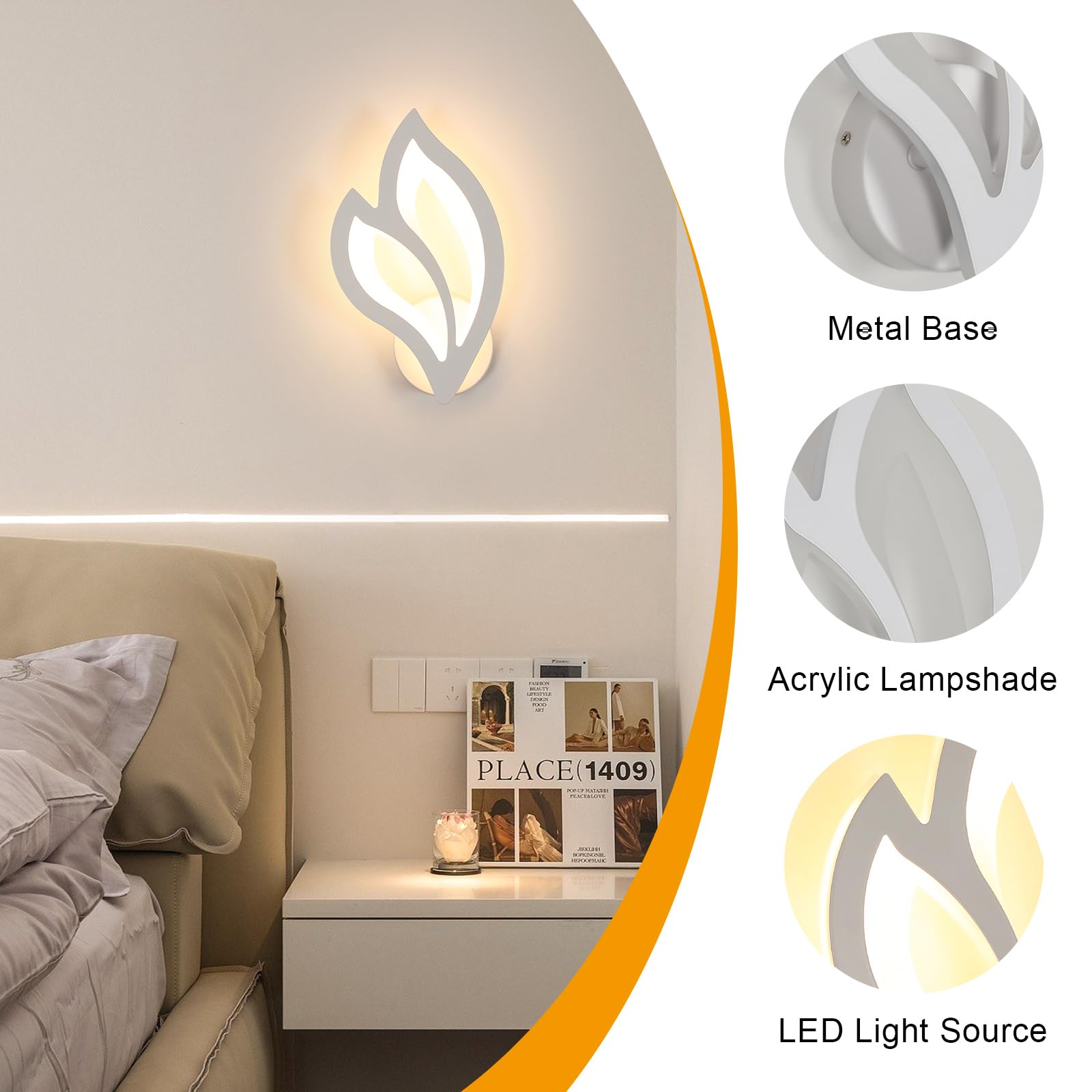2 Stück LED Wandleuchte Innen Moderne, 13W Warmweiß 3000K | Blumenförmige Wandlampe, Wandleuchte LED aus Acryl für Schlafzimmer Flur Wohnzimmer Treppe Verwendet
