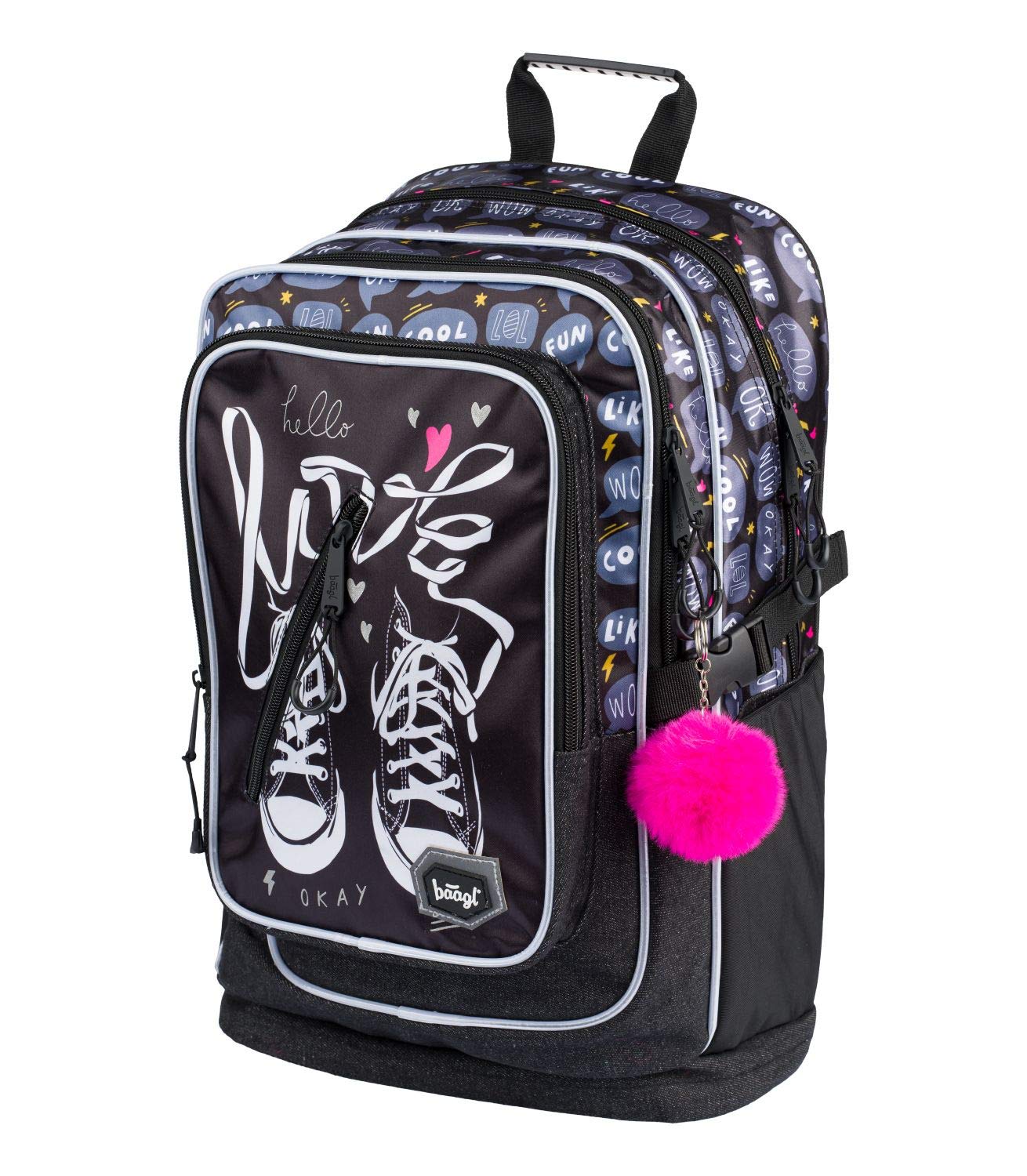 Baagl Schulrucksack Set Mädchen 3 Teilig - Schultasche ab 3. Klasse - Grundschule Ranzen mit Brustgurt - Ergonomischer Schulranzen (Turnschuhe)