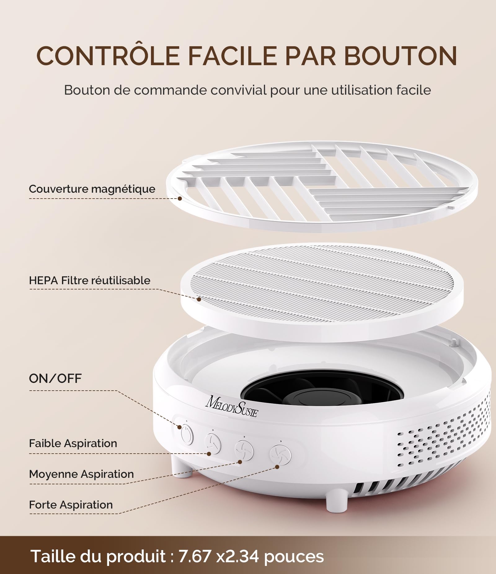 MelodySusie Aspirateur Ongles Professionnel, HPro Faible Bruit Aspirateur de Table Puissant, Portable Onglerie Materiel Professionnel Matériel d’Onglerie pour Salon à Domicile & Débutants - Blanc