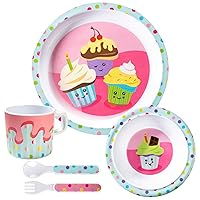 Vista 9 de Bentology Juego de 5 piezas de comida para niños, tema de helado, incluye plato y cuenco de borde elevado, taza, tenedor y cuchara, apto
