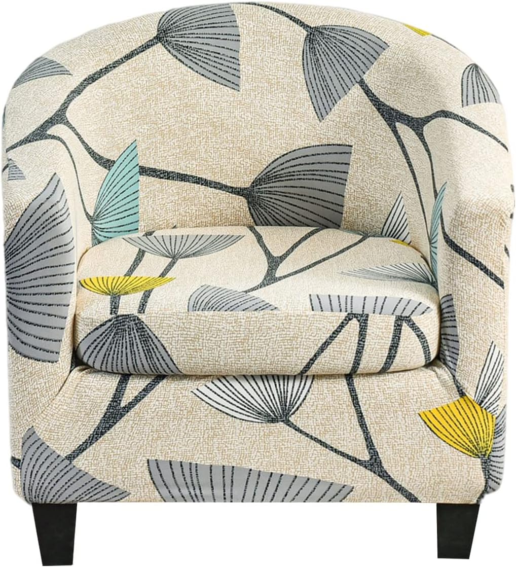 KRFOONN Club Chair Slipcover 2 Piece Stretch Printed Round Barrel Chair Covers Removable Tub