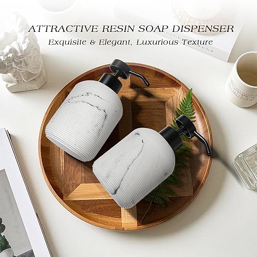 Miniatura 6 de Dispensador de jabón de manos de mármol para baño, juego de dispensador de jabón y loción de 12 onzas líquidas, paquete de 2 dispensadores de jabón