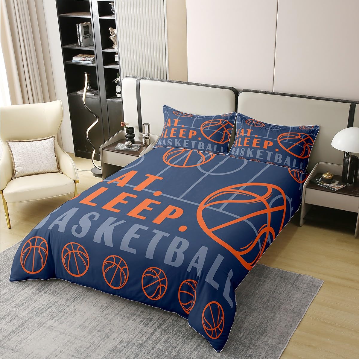 Basketball 100% Cotton Duvet Cover Double for Kids Teens Adults,Sport Ball Theme Bedding Set,Basketball Game Bed Set,Sports Lover Quilt Cover with 2 Pillow Shams Soft - Image 2