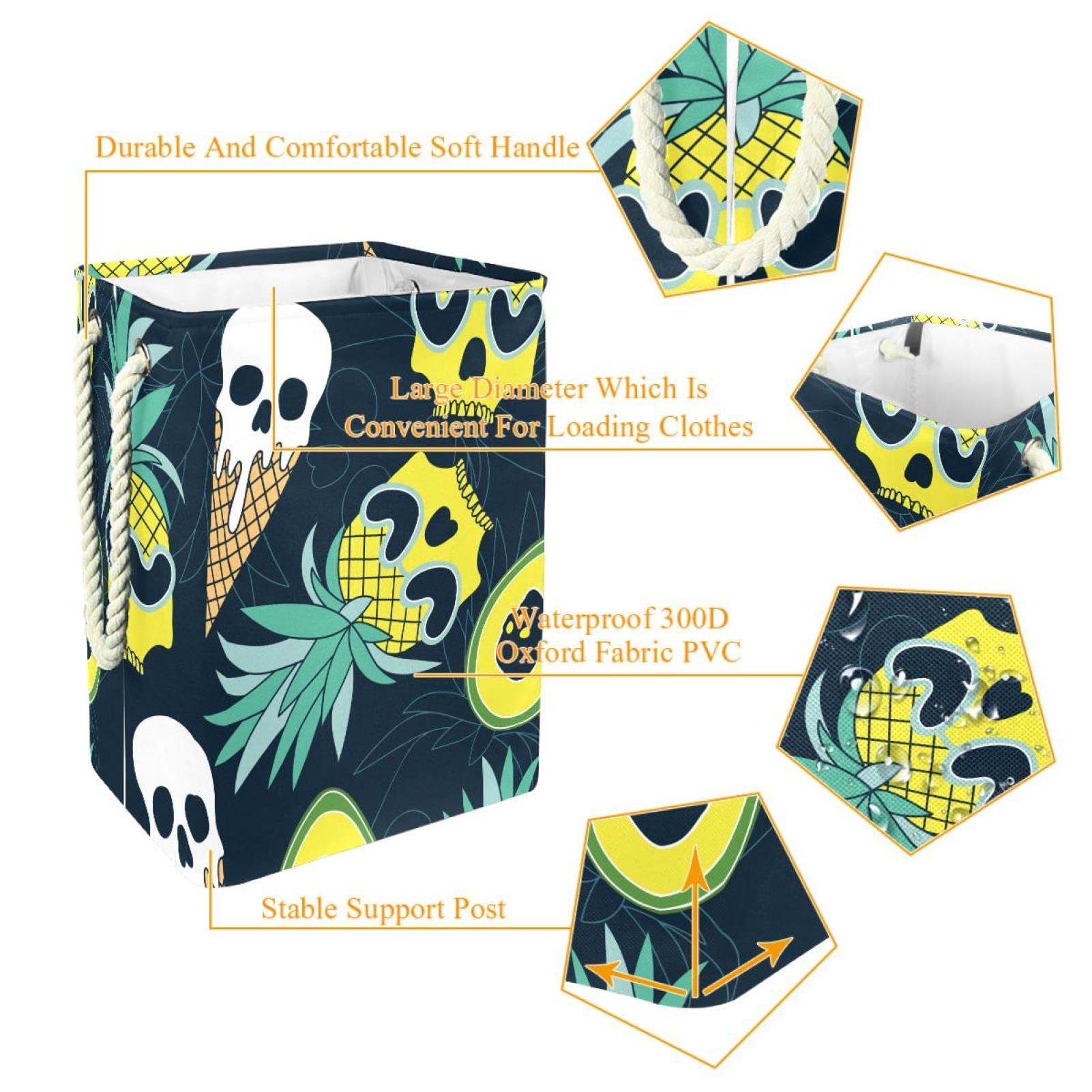 Wodoodporny kosz na pranie, kosz na brudne ubrania z uchwytem Slull Ananas Comosus