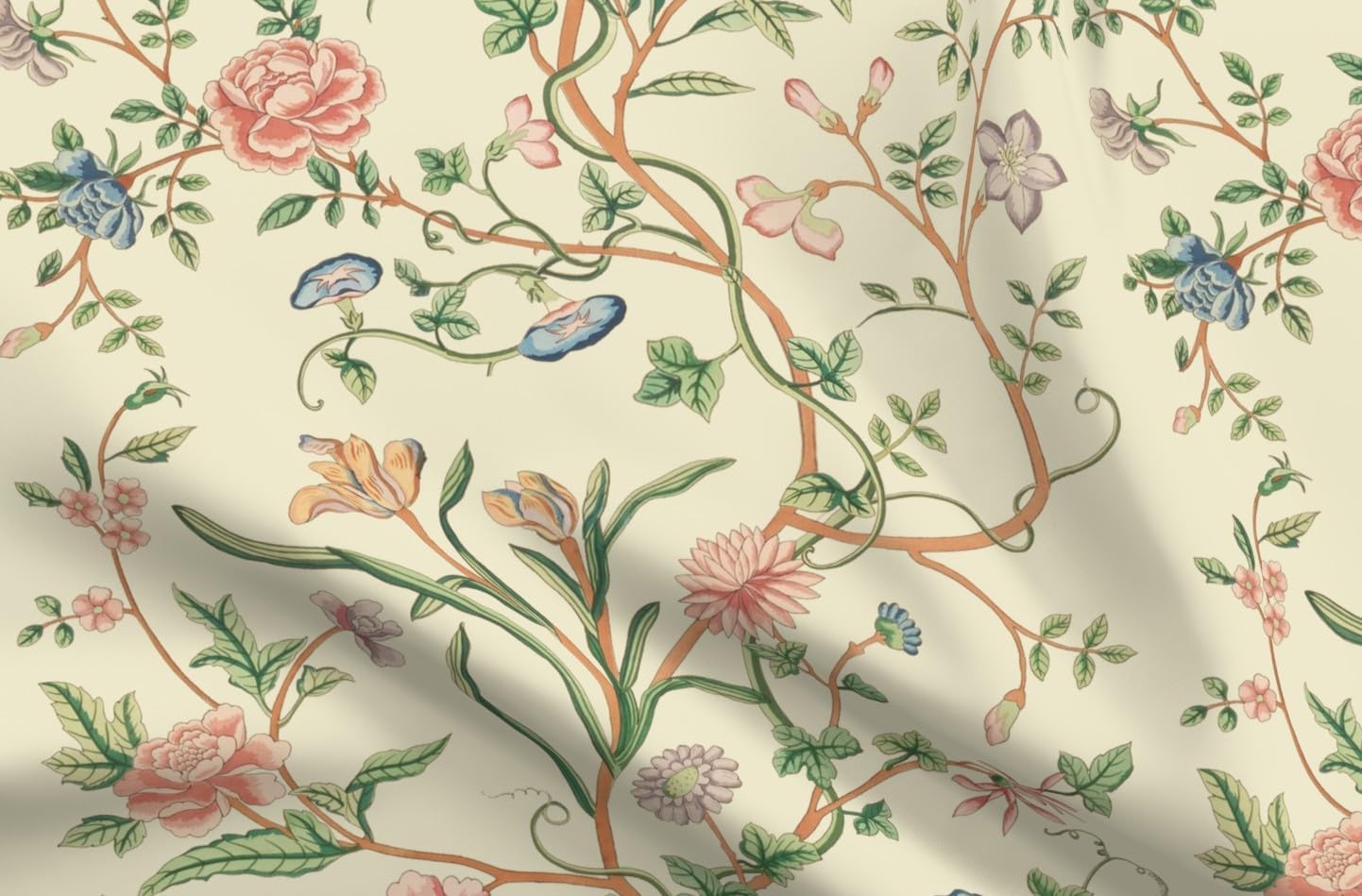 Spoonflower Fabric - Antique Flower Floral Vines Chinoiserie Chintz Tree of Life Historical Printed on Petal Cotton Fabric Fat Quarter - Sewing Quilting Apparel Crafts Decor