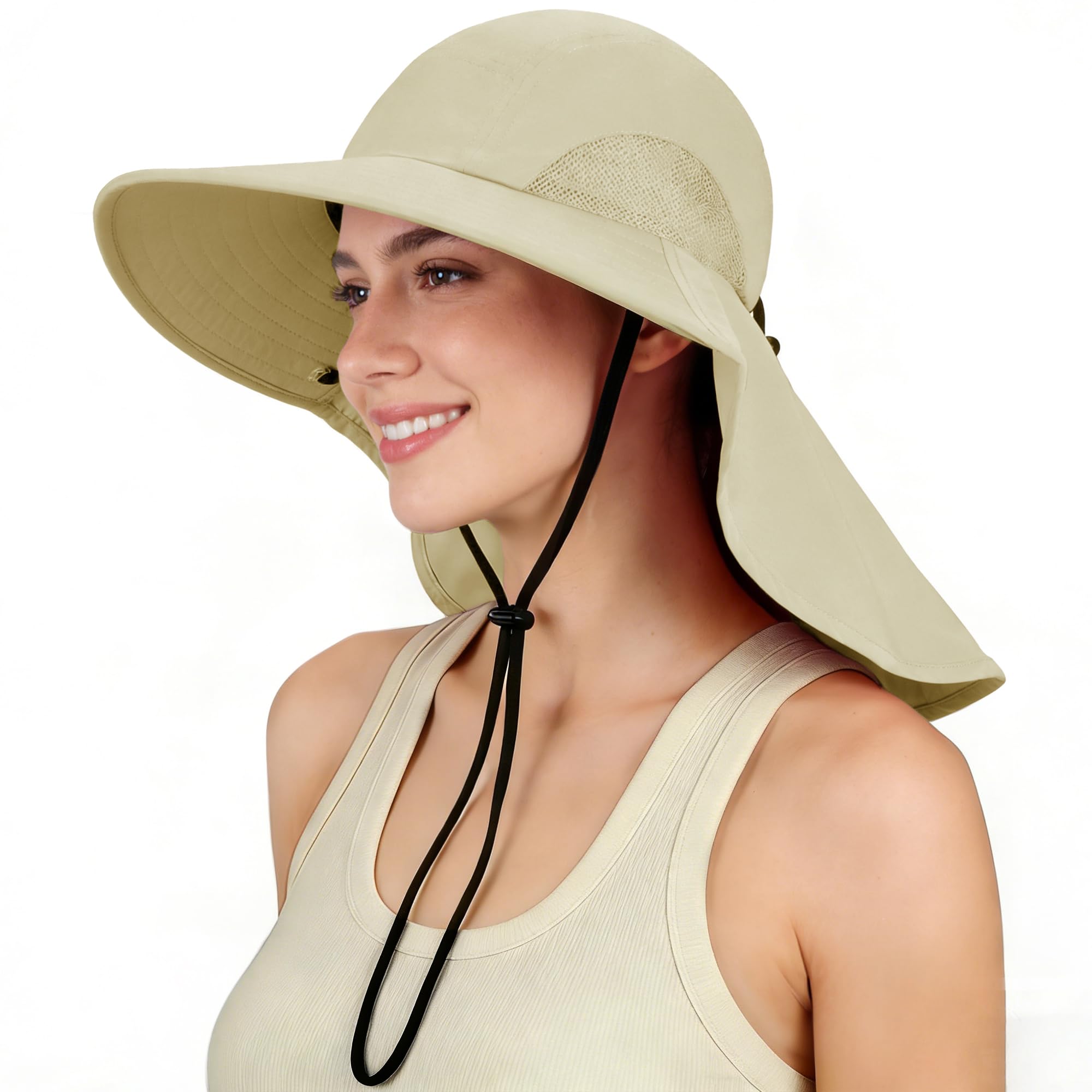 Outdoor Sonnenhut Herren Damen mit Kinnband,Faltbar Breite Krempe Bucket Hut,Summer Cap mit Nackenschutz UPF 50+ UV Schutz für Hiking Safari Strand Wanderhut Anglerhut Gartenhut Sonnenschutz Hut