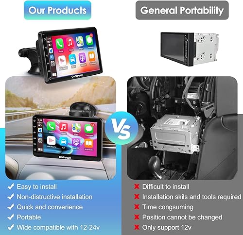Miniatura 3 de Cartreque Estéreo portátil inalámbrico para automóvil Apple CarPlay Dash Mount y Android Auto, Drivemate, receptor de audio de coche FHD de 7