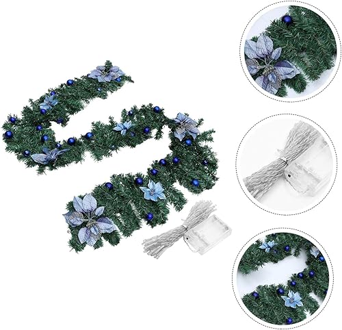 Miniatura 9 de TIDTALEO 1 pieza de bastón de Navidad decoración de ratán decoración de mantel coronas para puerta delantera, guirnalda de Navidad LED preiluminada,