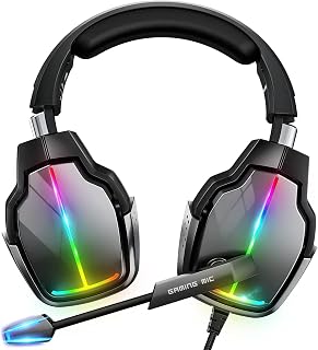 Focbeo Gaming Headset for PS4 Xbox One Gaming Headphones with Mic Surround Sound 4 RGB LED Light Modes 90 Degrees Rotating Soft Earmuffs for PC PS5 Mac Laptop Mobile Switch