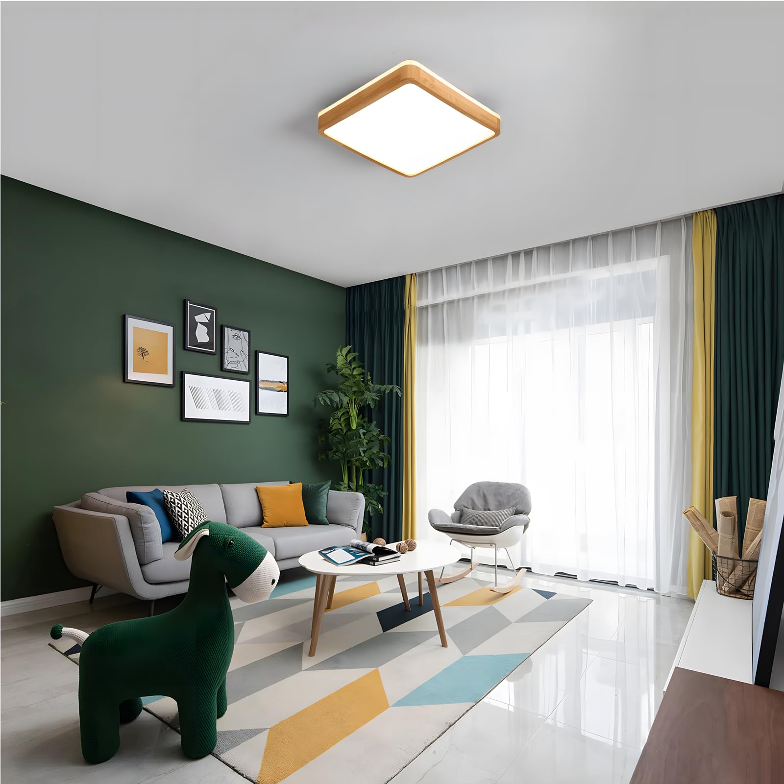Lámpara De Techo LED De Madera | Ø30cm 4500K 1620Lm 18W | Lámpara De Techo Cuadrada De Madera Natural Con Brillo De 360°, Dormitorio, Sala De Estar, Habitación De Los Niños (Blanco Neutro)