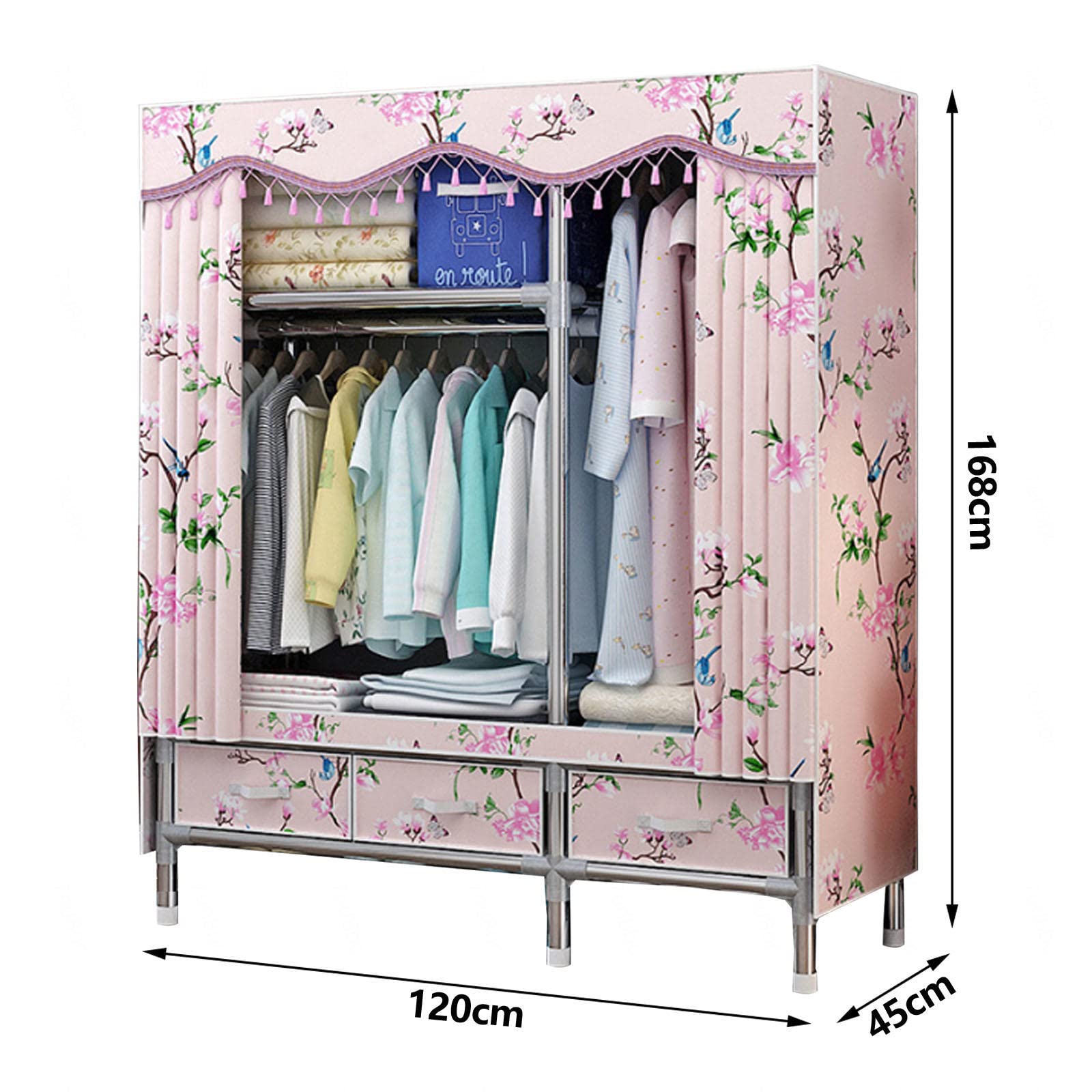 Armario De Lona,Estantes Grandes De Tela con Barra para Colgar Ropa,Armario De Ropa Plegable para Dormitorio,D-120x45x168cm