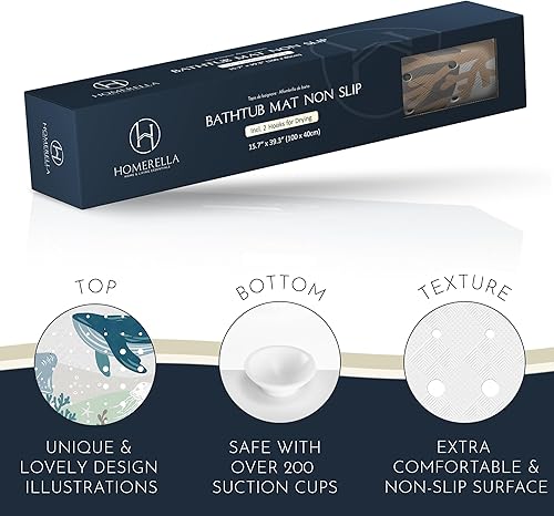 Miniatura 4 de Homerella Tapete de baño para bebé, antimoho, resistente al moho, antideslizante, para niños y adultos, 40 x 16 pulgadas de largo con ventosas para