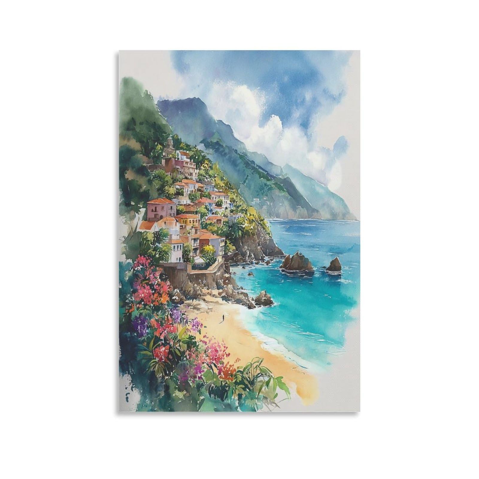 XWYMXZ Grenada Watercolor Painting Caribbean Travel Poster 20x30inch(50x75cm) Vintage Watercolor Canvas Art