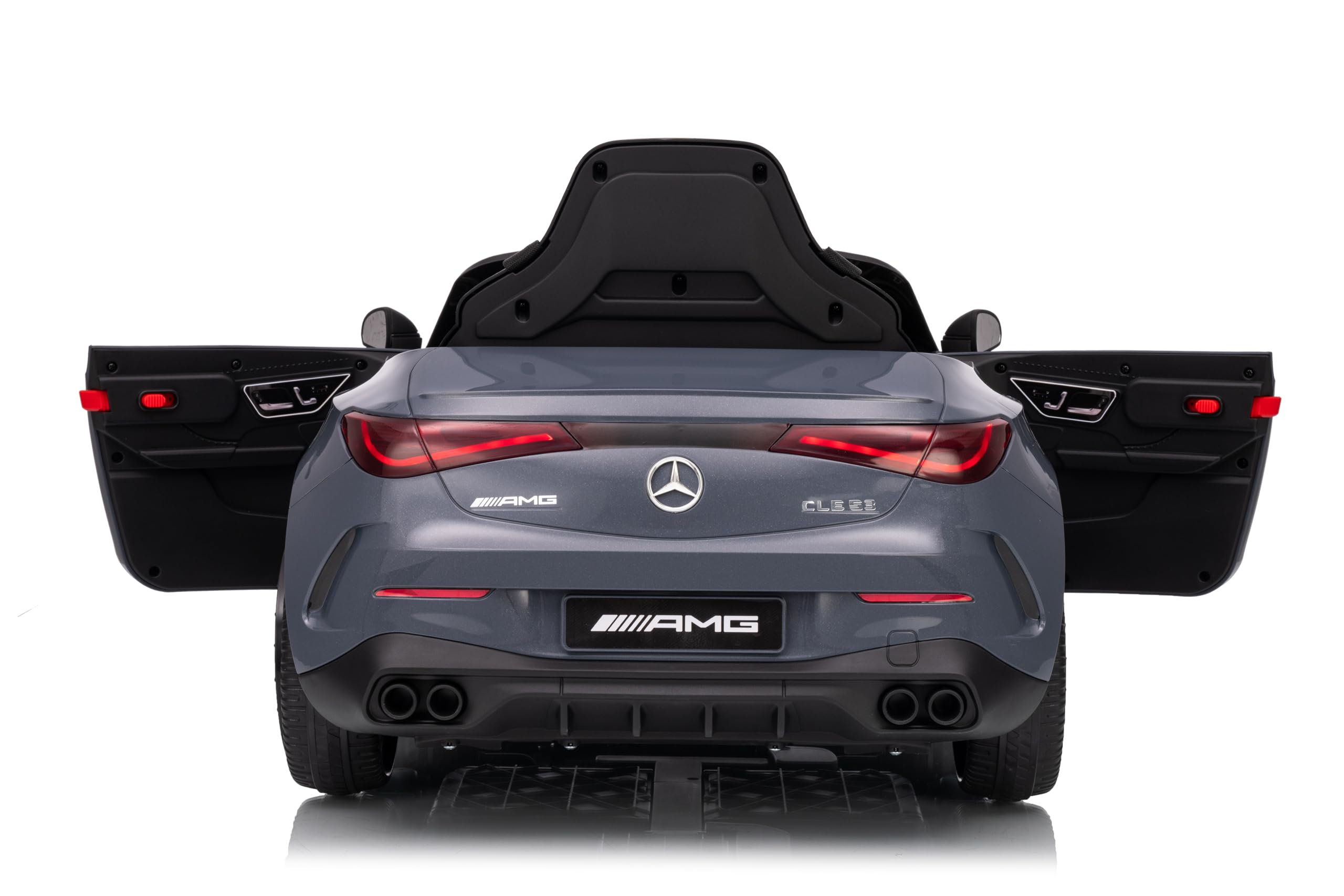 FINOOS Kinder Elektroauto 12V mit Fernbedienung – Mercedes CLE53 - AMG - Elektrofahrzeug - 2 türig - MP3 - Hupe - LED Leuchten - Bluetooth (Grau)