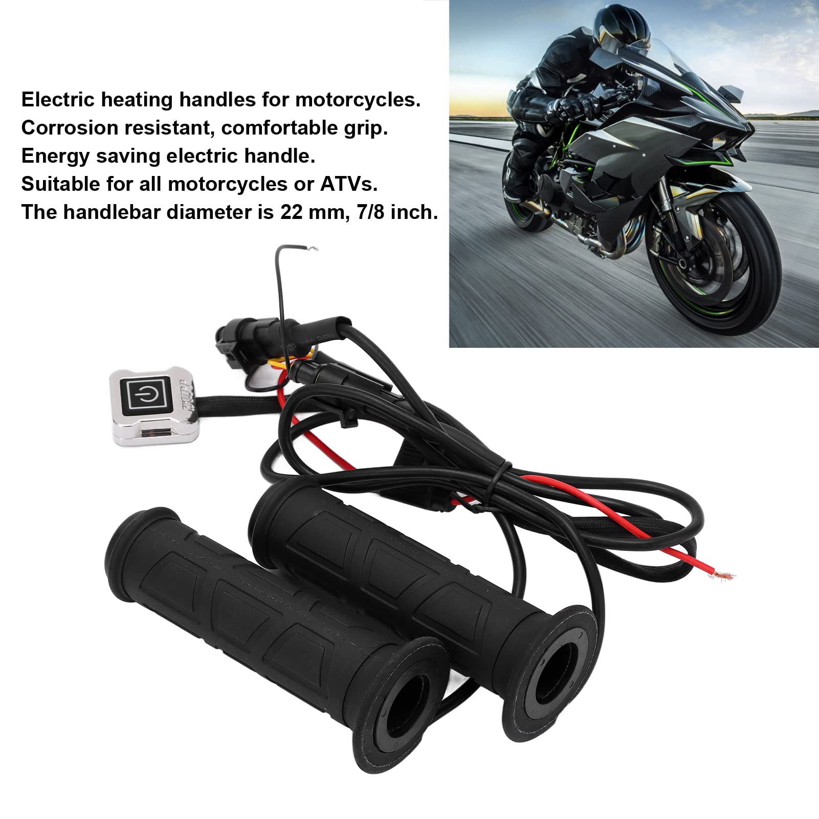 1 Paire de poignées de Guidon de Moto, 22mm, 7/8 Pouces, Thermostat Intelligent à 3 Vitesses, poignée chauffante électrique