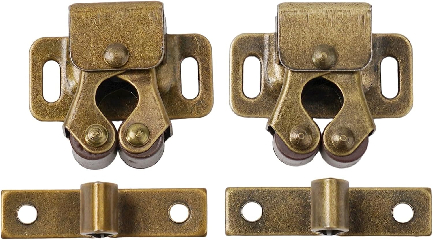 Double Roller Catch Cabinet Door Latch, Stainless Steel Cupboard Lock for Caravan Boat RV, Light Duty Door Closure Gripper with Brass Finish, For Easy Install Hardware Kit for(Gold)