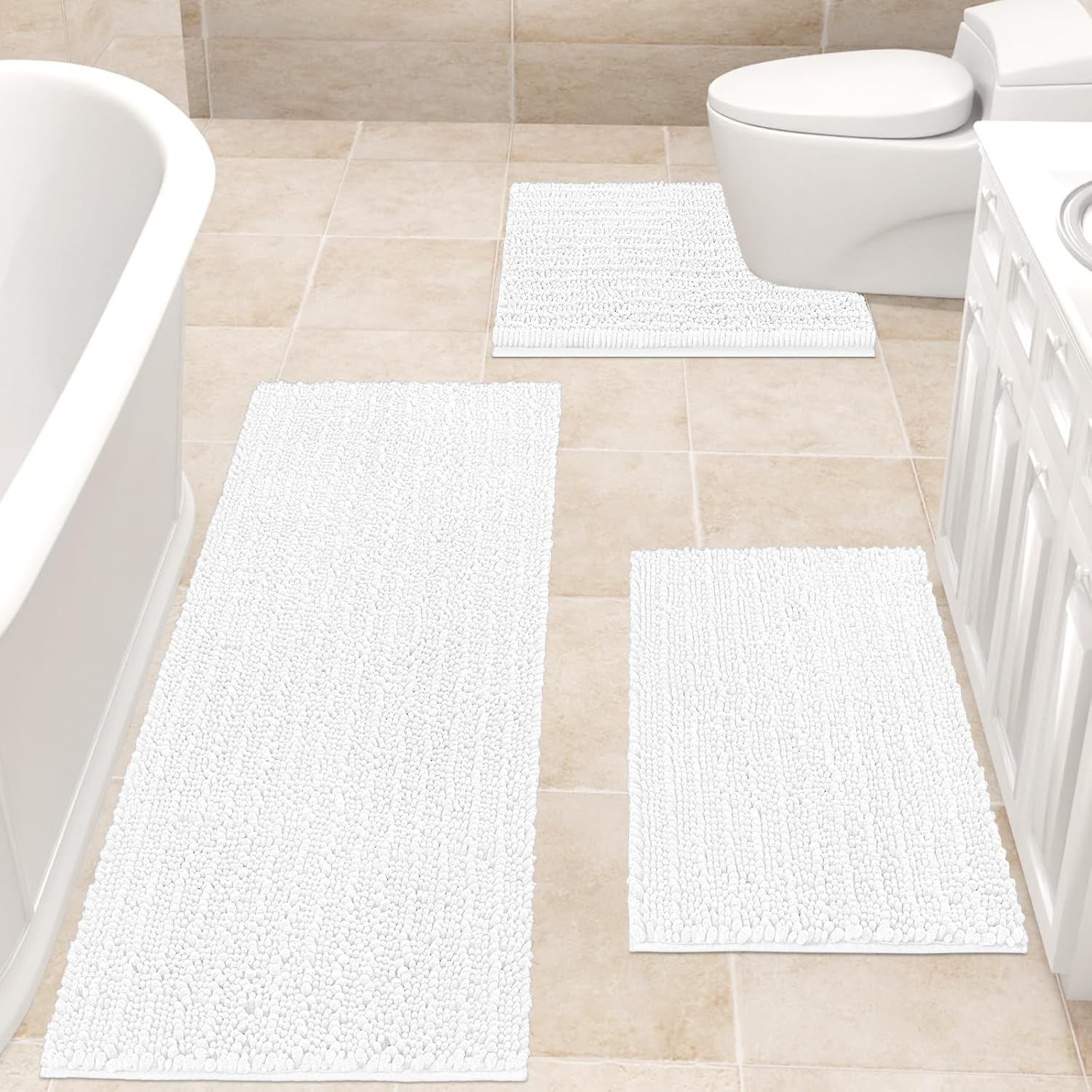Upgrade Extra Large White Bathroom Rug Set 3 Pieces Ultra Soft, Thick