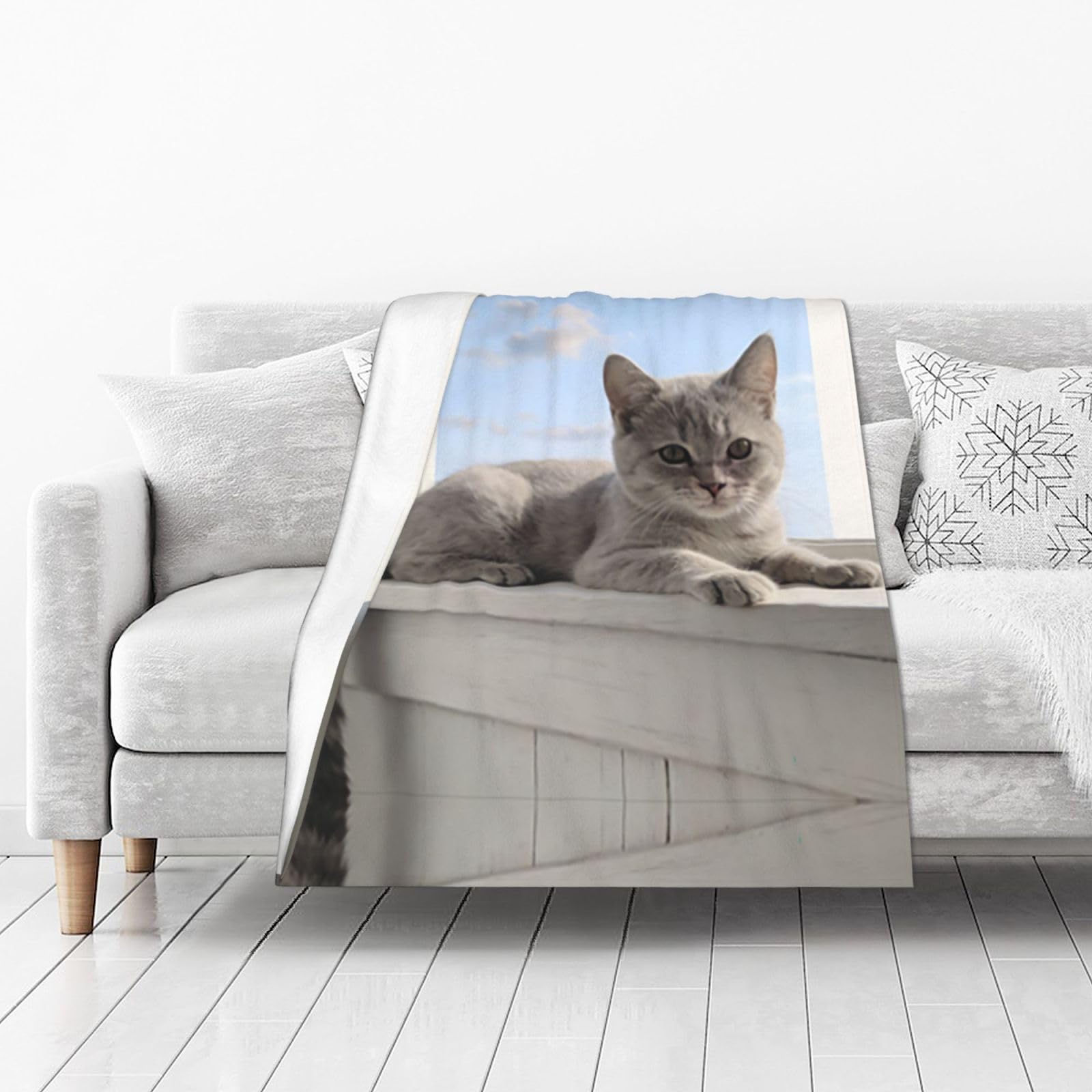 DUYIOKH Gray Kitten Print Thick Throw Blanket, Blanket for Couch Bed Warm Travel Blanket for Camping Movie Night