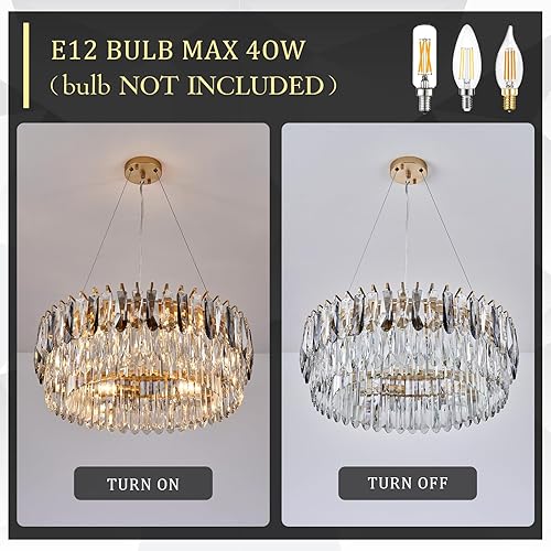 Miniatura 3 de CATINER Moderna lámpara de araña de cristal K9  Candelabros redondos dorados de lujo para comedor, dormitorio, sala de estar, luz de techo alto de