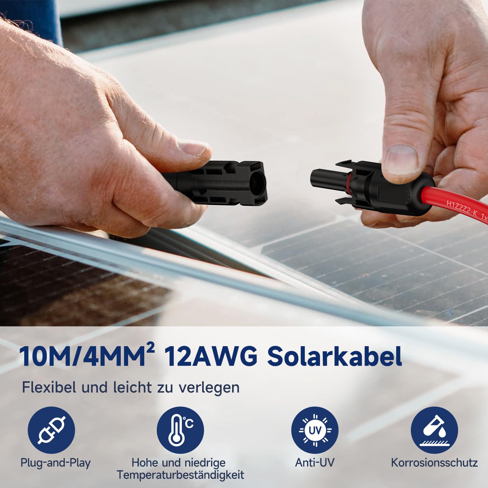 Cavo solare da 4 mm², prolunga PV da 10 m, con prese e spina solare, prolunga per cavi solari da 12 AWG, IP68, impermeabile, per sistemi fotovoltaici, per sistemi solari (rosso/nero)