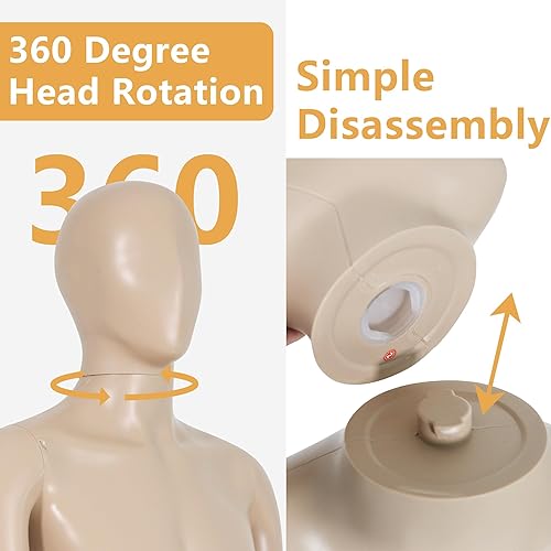 Miniatura 4 de Maniquí de costura masculino de 42 a 59 pulgadas, maniquí de medio cuerpo ajustable de altura con base de metal, maniquí al por menor para ropa de