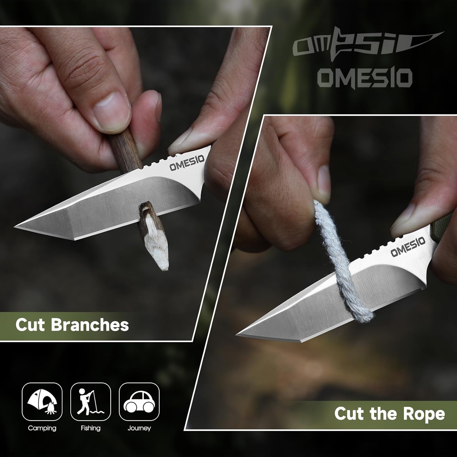 Omesio Tanto Neck Knife, Small Fixed Blade Knife with Kydex Sheath and Clip, Full Tang 6" Neck Knife with Sheath and Necklace, Mini Tactical EDC Knife D2 Steel G10 Handle(White Steel+ Black Handle) - Image 2