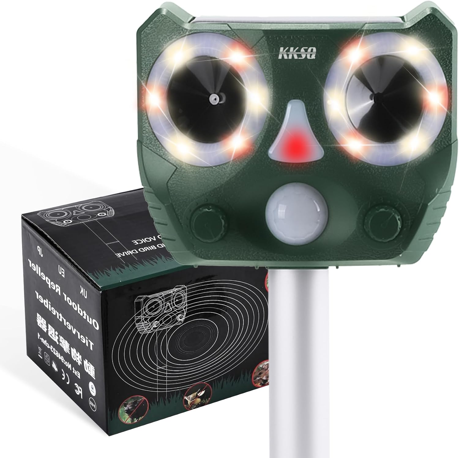 2026 Upgraded Solar Ultrasonic Animal Repellent Outdoor Indoor with Bionic Shape Design, Waterproof Deer Repellent Device with Motion Activated Deterrent Cat Dog Bird Rabbit Squirrels Raccoon Skunk