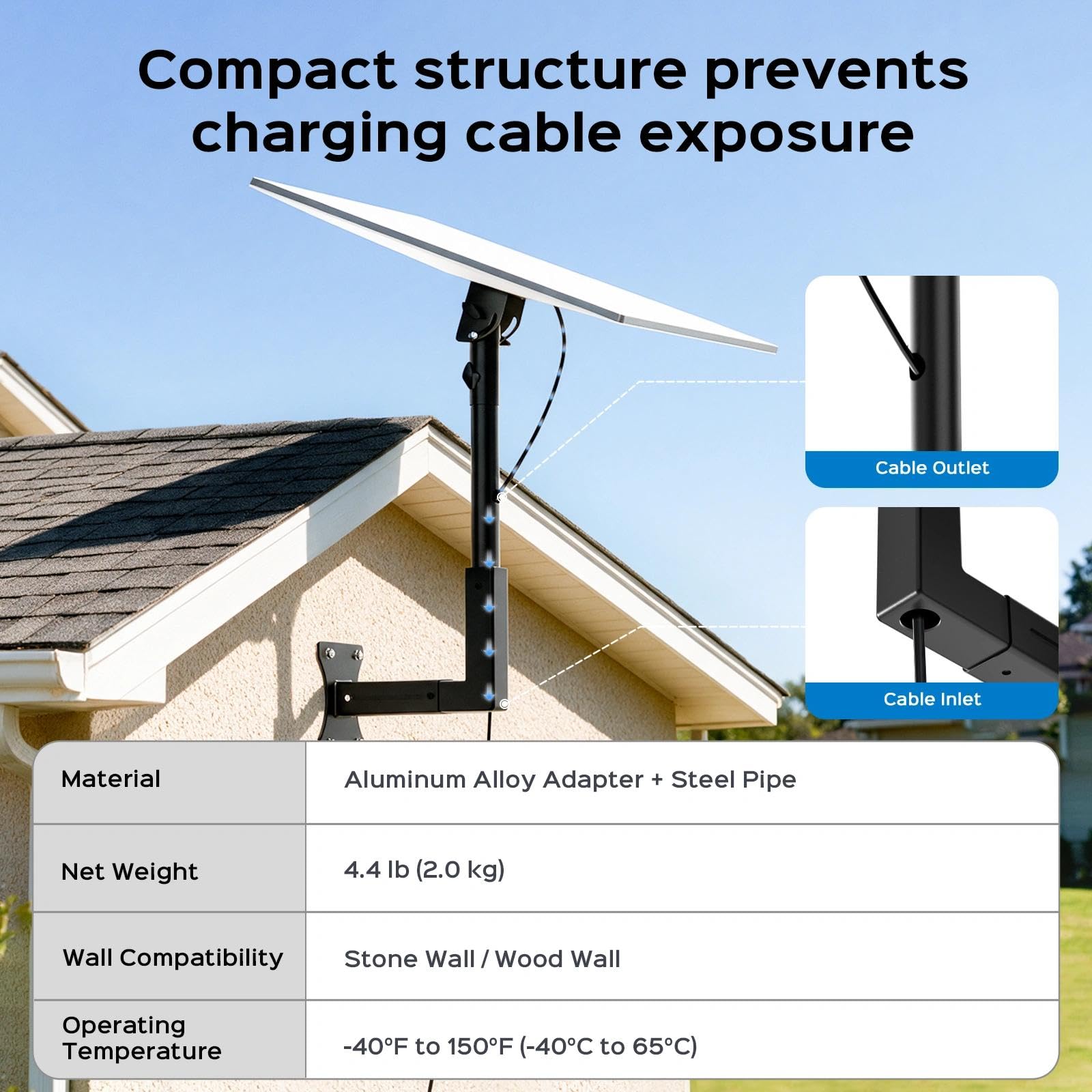 Starlink Support mural réglable 3ème génération – Bras de support extensible, résistant à la rouille et aux intempéries, installation facile pour Starlink Standard 4/4X/Gen 3, s'adapte aux murs en