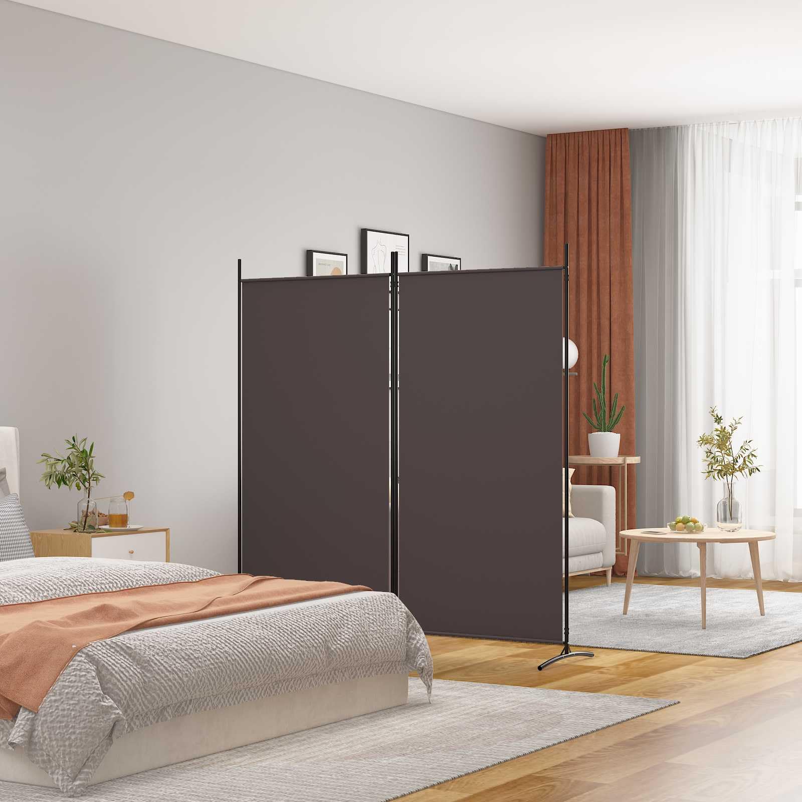 Parawan z 2 panelami 175x180 cm materiał brązowy