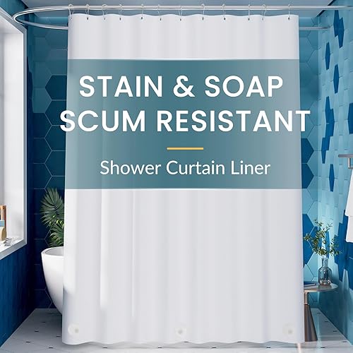 Miniatura 97 de Titanker Forro de cortina de ducha, forro de ducha de plástico PEVA, 72 x 72 pulgadas, ligero, impermeable, para baño, con imanes y ojales Negro