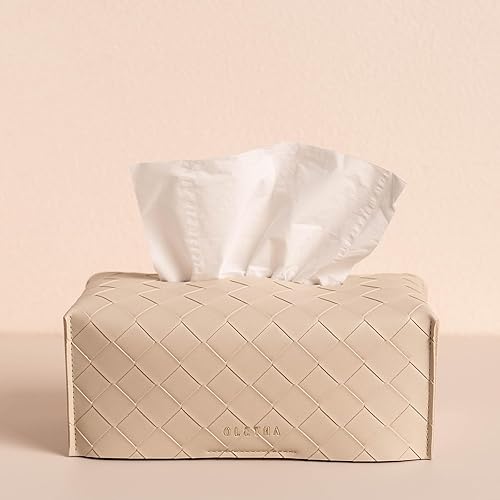 Miniatura 5 de OLETHA Funda para caja de pañuelos rectangular estética, caja plana mediana rectangular, tejido texturizado, color gris pardo claro