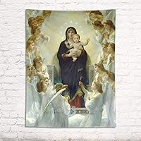 Vista 3 de HVEST Tapiz cristiano de la Virgen María y Jesucristo en el Paraíso para colgar en la pared, de Ángeles en el Cielo, para dormitorio, sala de estar
