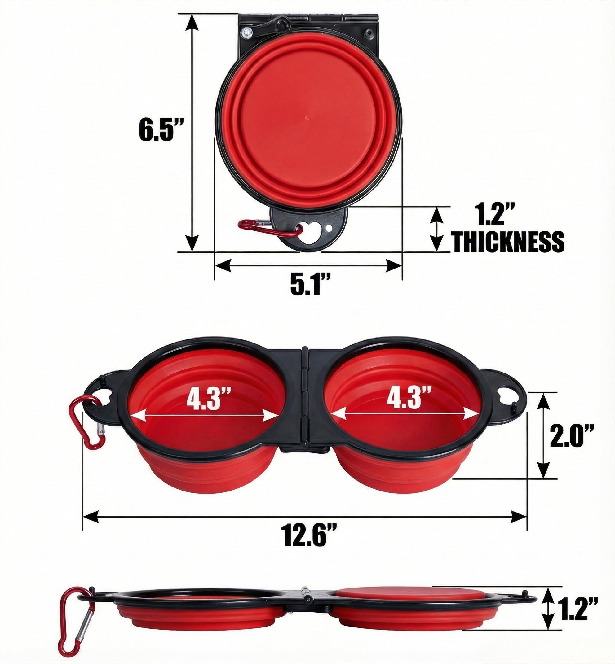 Double gamelle pliable pour chien avec porte-clés – Gamelle d'eau et d'alimentation portable pour animaux de compagnie, pliable et pratique pour chiens et chats, plusieurs couleurs disponibles (rouge)