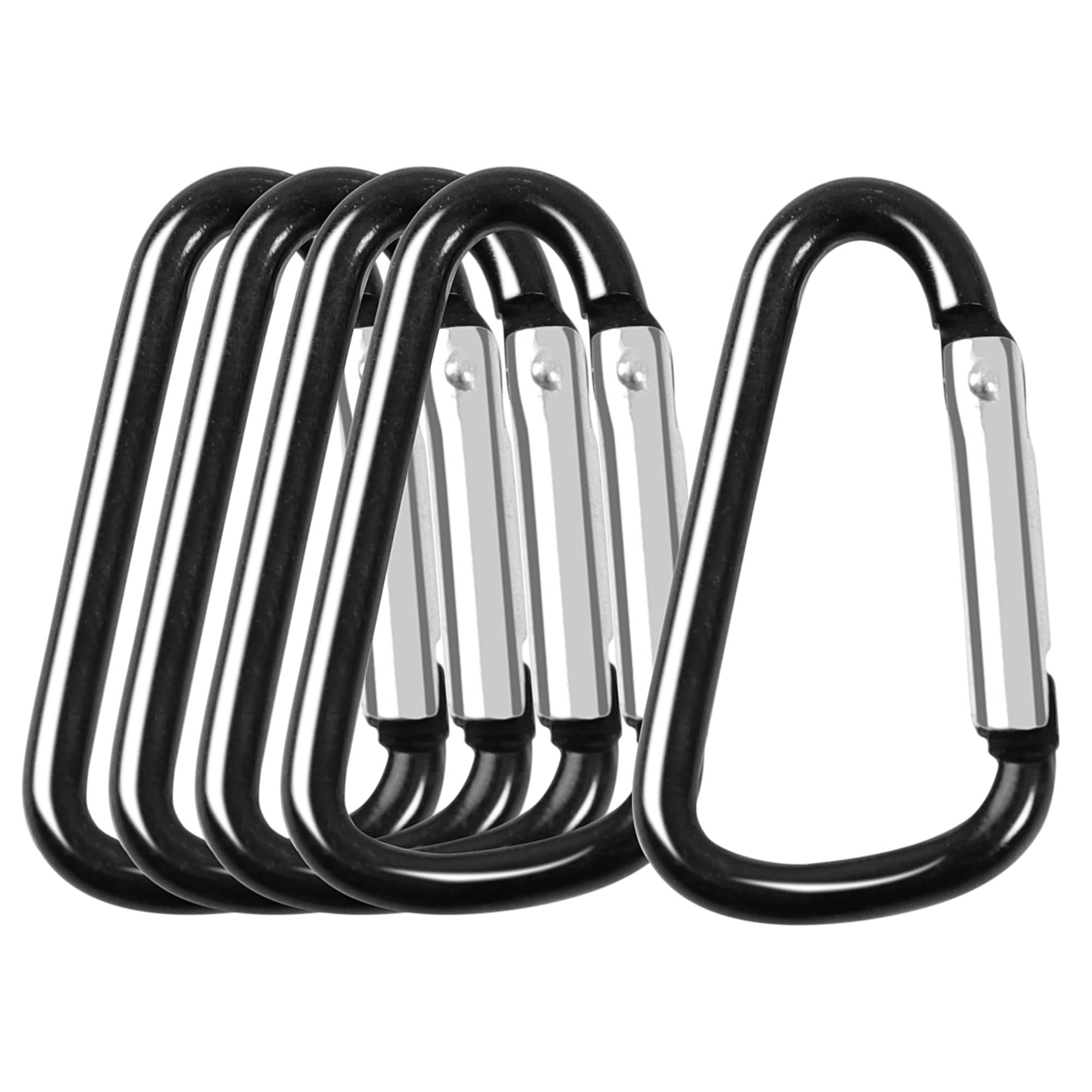 uxcell 5PCS Carabiner Keychain Clip, Aluminum Spring Snap Hook D Ring Shape Clips for Hanging, Locking Key Ring for Loaded Gate Hammock Swing Outdoor Hiking Fishing Traveling, Black