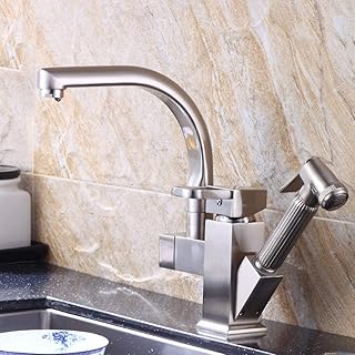 LSNLNN Robinets, 2 Bec Incurvé Robinet Rotatif À 360 ° Mélangeur Pliant de Cuisine Avec Pignon À Extraction Fini Chrome En Laiton Robinets D'Eau Chaude Et D'Evier de Cuisine Froide,2