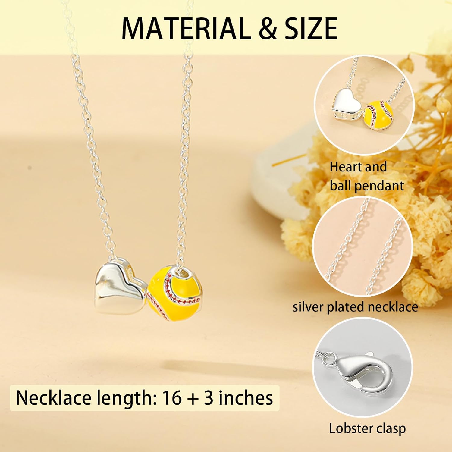 Softball/Soccer/Volleyball/Basketball Necklace for Girls Women, Sports Accessories Jewelry Gift for Lovers 16+3 Inches - Image 5