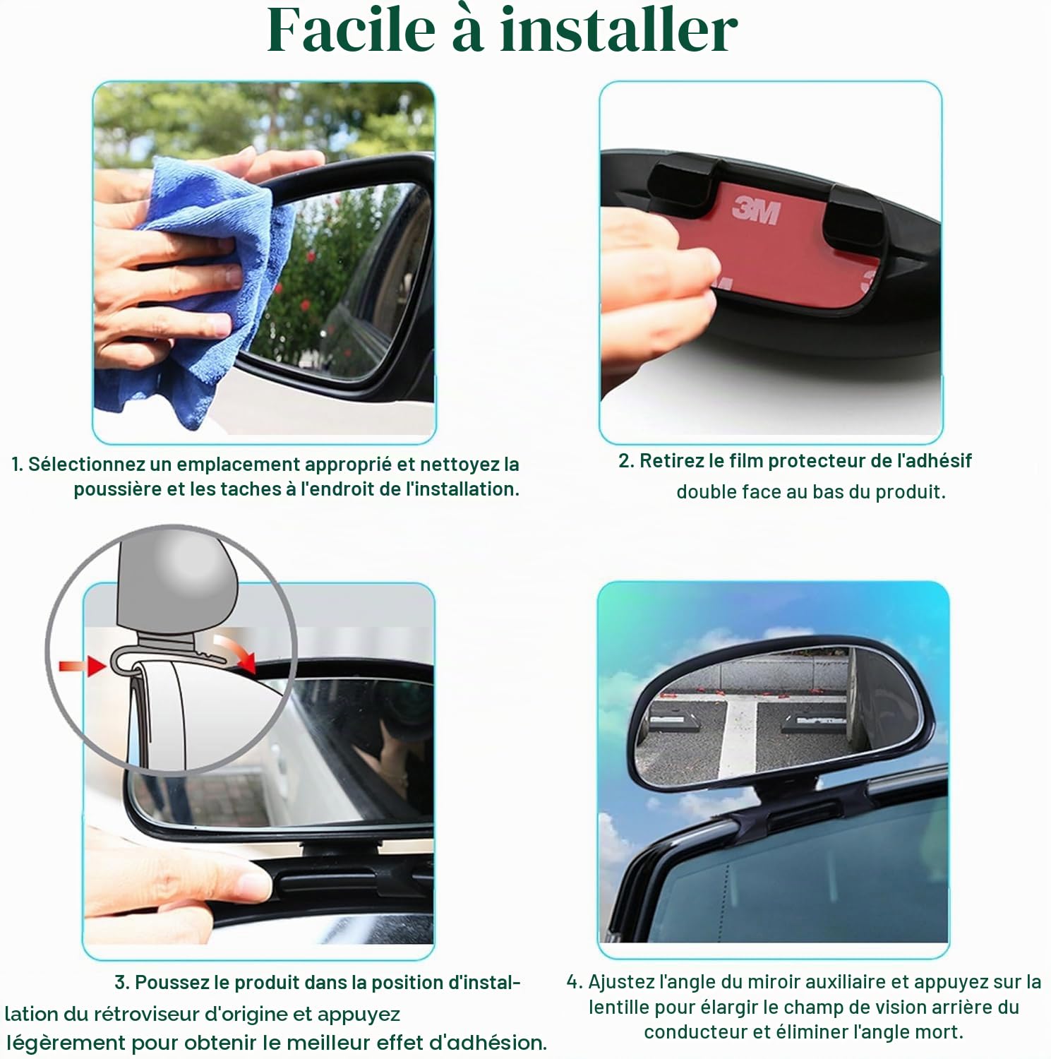 Miroir d'Angle Mort pour Voiture, Verre Convexe Rotatif Réglable à 360°, Miroir Latéral Universel pour Voiture, Camion, SUV (1 Pack)