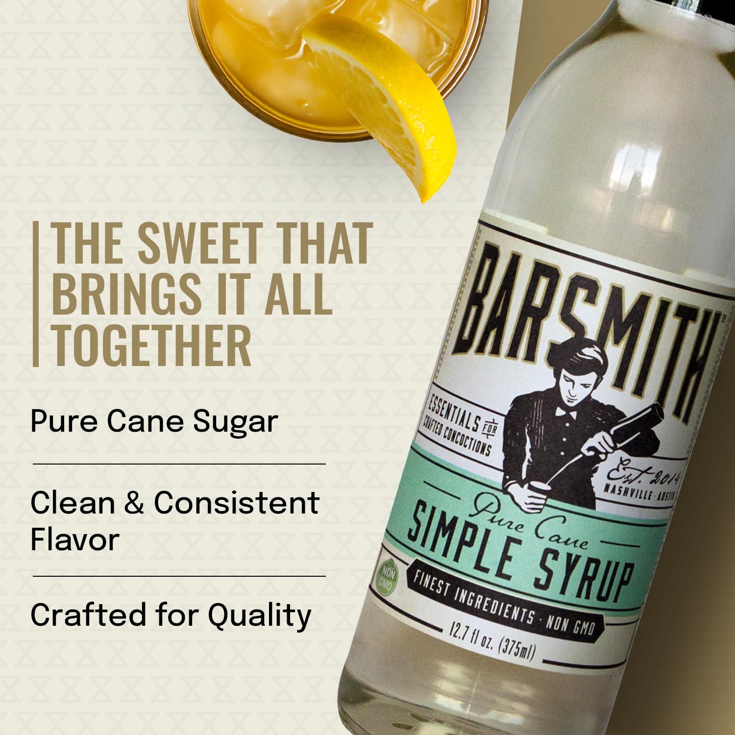 Barsmith Bar Essentials Simple Syrup - Clean & Consistent Flavor - Non GMO & Non Alcoholic Cocktail Mixer - Perfect for Cocktail, Iced Tea, Whiskey and as Baking Sweetener - 12.7oz Bottles (Pack of 3)