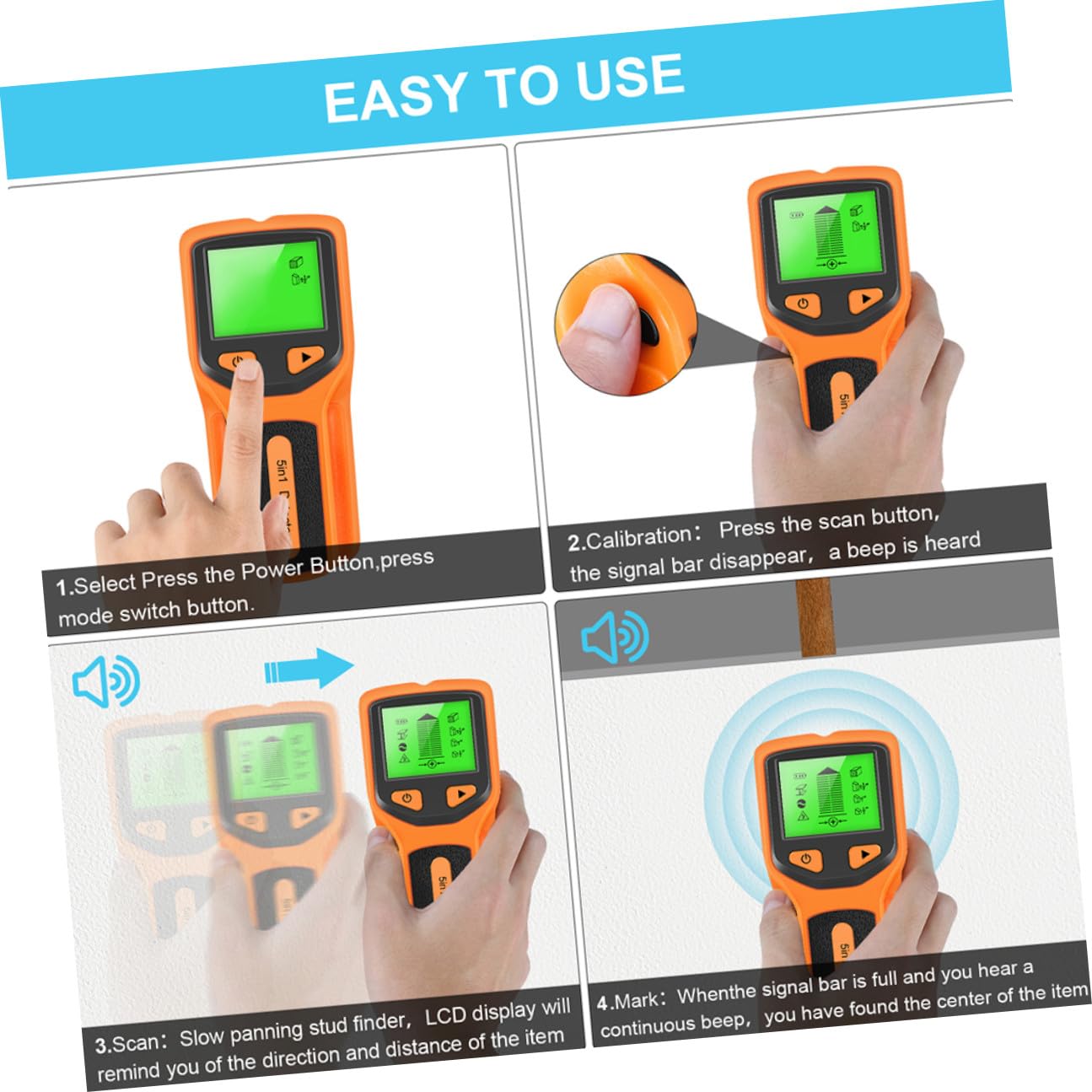 Détecteur de Métaux Mural Écran LCD, pour Bois, Métal et Fils Électriques, Scanner Mural ABS pour Travaux de Bricolage Maison