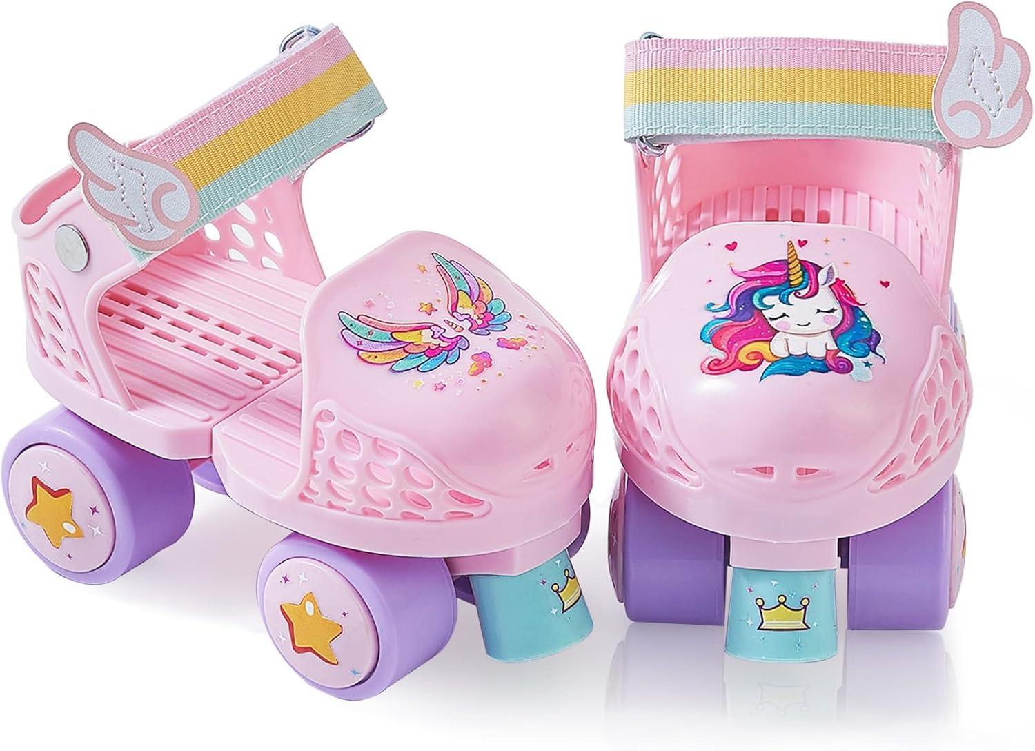 ERTYU Kids Roller Skates Girls and Boys Ages 2-6, Toddler Rollerskates Adjustable Quad Skate Shoes for Beginner Pink